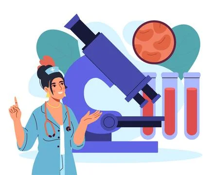 Nurse with microscope and test tubes. Vector illustration 库存插图