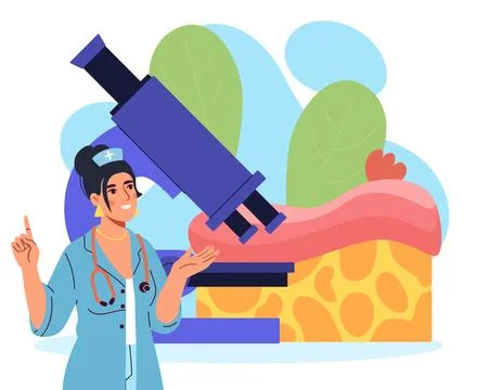 Nurse with microscope and tissue sample. Vector illustration Ilustración de archivo