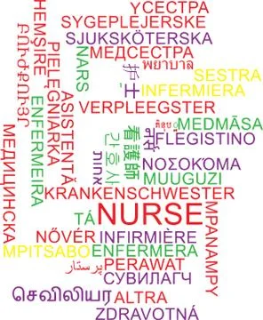 Nurse multilanguage wordcloud background concept Illustrazione stock
