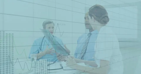 Nurse opening folder after speaking and reviewing medical data with fade-in Video stock 313639552