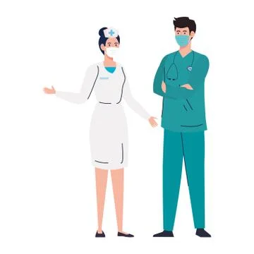 Nurse with paramedic using face mask during covid 19 on white background イラスト素材