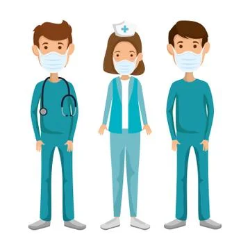 Nurse with paramedics using face mask isolated icon Illustrazione stock
