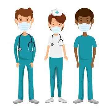 Nurse with paramedics using face mask isolated icon Illustrazione stock