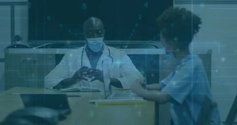 Nurse placing notepad grabbing pen, senior doctor nodding collaborating in Stock Footage 329924668