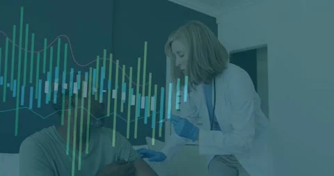 Nurse preparing syringe, giving injection into upper arm for home visit, blue Stock Footage 330508826