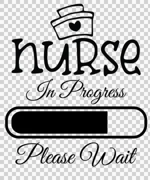 Nurse In Progress Text With Cap Icon loading bar black white Stock Illustration