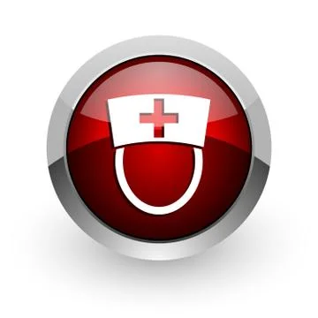 Nurse red circle web glossy icon. Stock Illustration