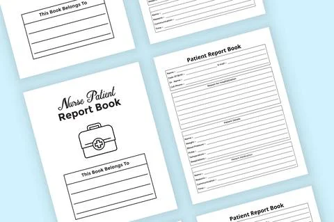Nurse report notebook KDP interior. Doctor and medical essentials notebook te Stock Illustration