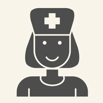 Nurse solid icon. Medical assistant with stethoscope and cap glyph style Stock Illustration