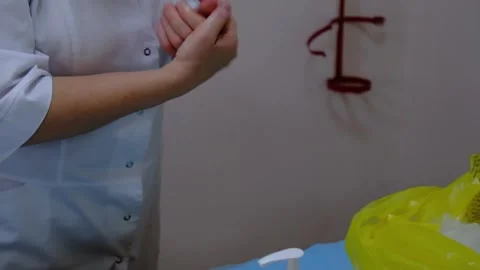 A nurse sterilizes her hands Stock Footage 158140809