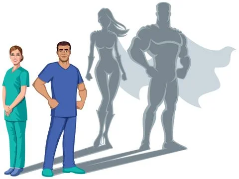 Nurse Superheroes Shadow Stock Illustration