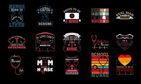 Nurse T Shirt Design Bundle Stock Illustration