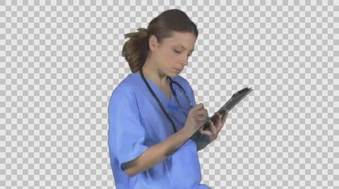 Nurse takes notes on clipboard (Transparent Background) Stock Footage 64669130