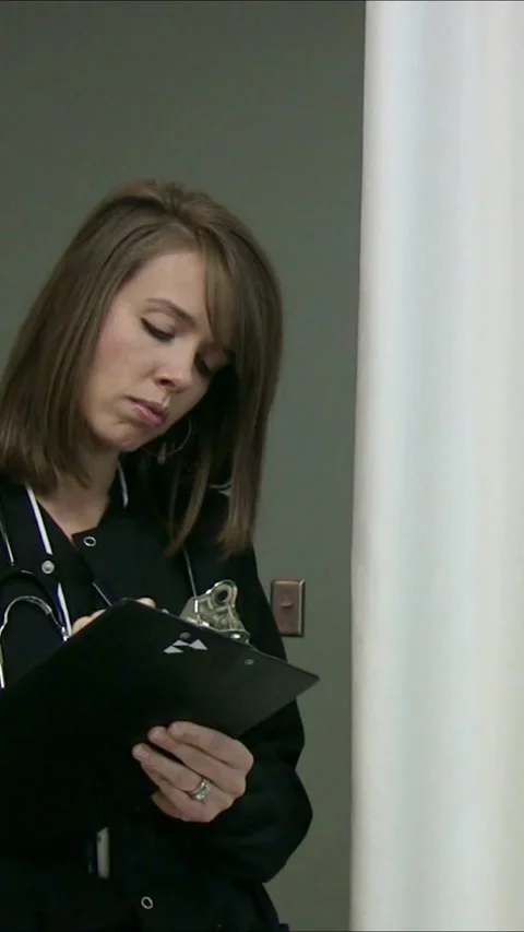 Nurse Taking Notes in Hospital Background for Healthcare Workflow Stock Footage 327680116