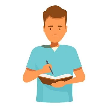 Nurse taking notes on a medical chart, holding pen and notebook Stock Illustration