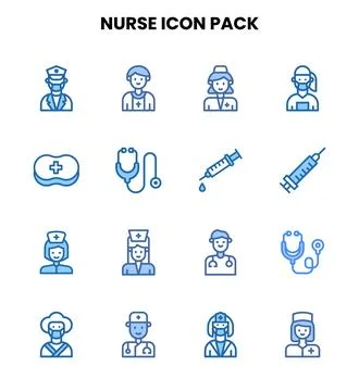 Nurse Two Colour Vector Icons Pack Stock Illustration