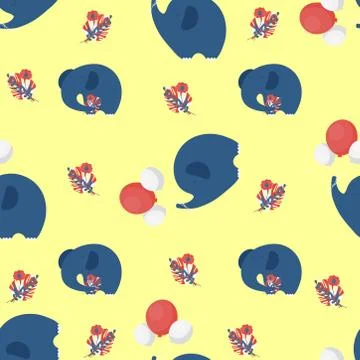 Nursery elephant seamless pattern. Cute elephants with balloons and flowers Stock Illustration