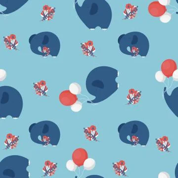 Nursery elephant seamless pattern. Cute elephants with balloons and flowers Stock Illustration