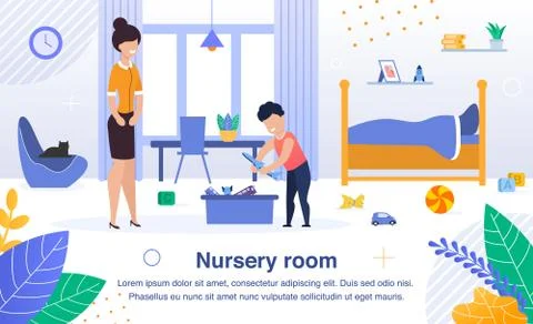 Nursery Room Cleaning Flat Vector Banner, Poster Stock Illustration