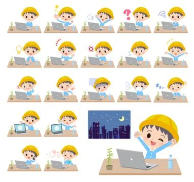 Nursery school boy desk work Stockillustratie