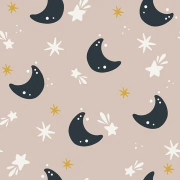 Nursery seamless pattern with planets and stars. Vector background with cute 스톡 일러스트