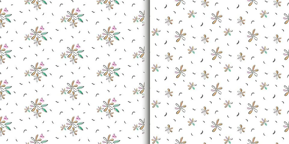 Nursery seamless patterns, collection of 2. Hand drawn doodle flower composition Stock-Illustration