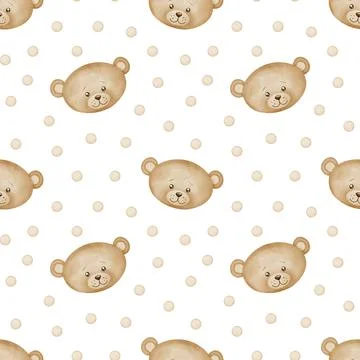 Nursery seamless Patterns with cute Teddy Bear. Watercolor background with Illustrazione stock