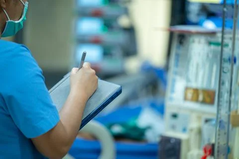 Nurses are checking the function of the hemodialysis machine before use in pa Stock Photos