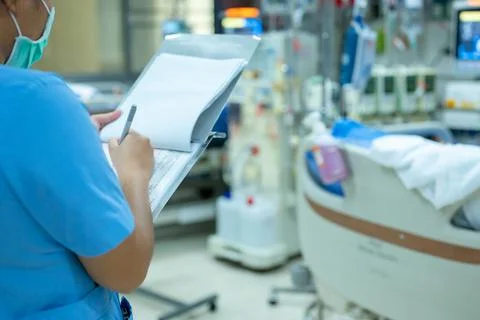 Nurses are checking the function of the hemodialysis machine before use in pa Stock Photos