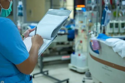 Nurses are checking the function of the hemodialysis machine before use in pa Stock Photos