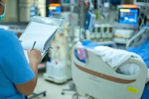 Nurses are checking the function of the hemodialysis machine before use in pa Stock Photos