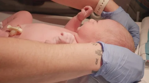 Nurses Measuring New Borns Head Stock Footage 91712265