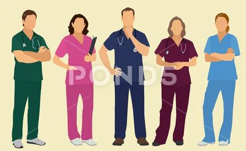 Nurses or Doctors Wearing Scrubs Stock Illustration