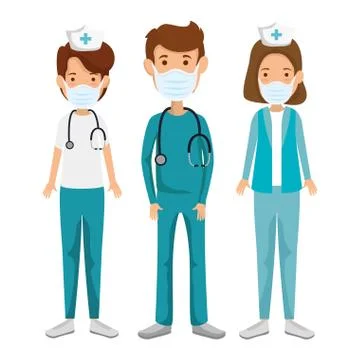 Nurses with paramedic using face mask isolated icon Illustrazione stock