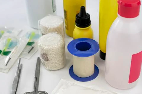 Nursing elements to perform cures and emergency treatments Stock Photos