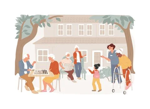 Nursing home isolated concept vector illustration. Ilustración de archivo