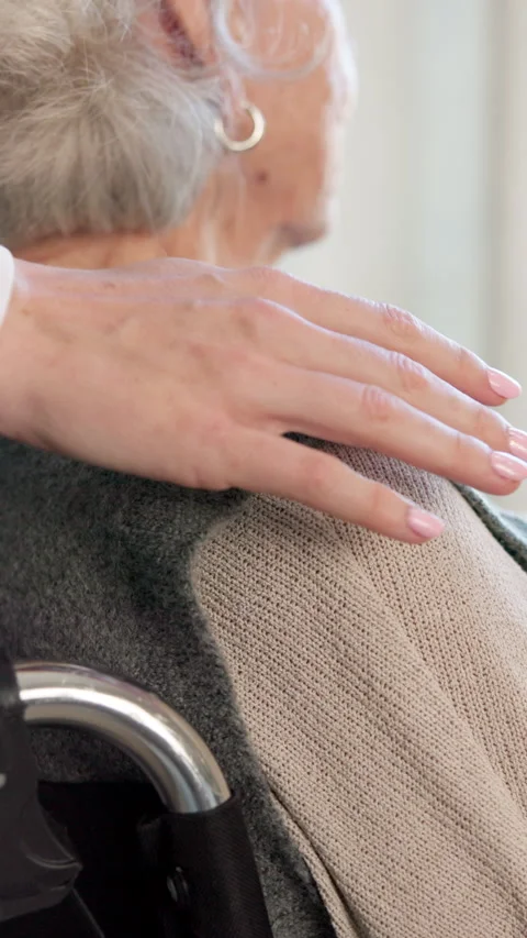 Nursing home, nurse and support with old woman in wheelchair, help or healthcare Stock Footage 340867253