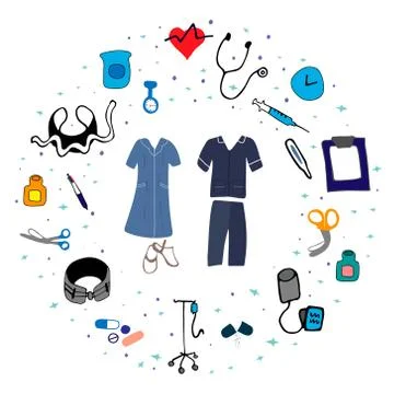 Nursing kit in round shape for background for web, poster. Stock Illustration