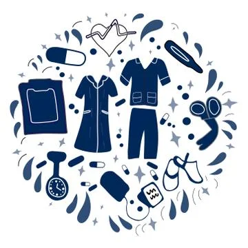 Nursing kit in round shape for background. Stock Illustration