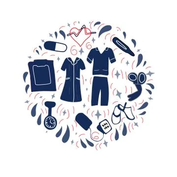 Nursing kit in round shape on white background. Template for card, print; pos Stock Illustration