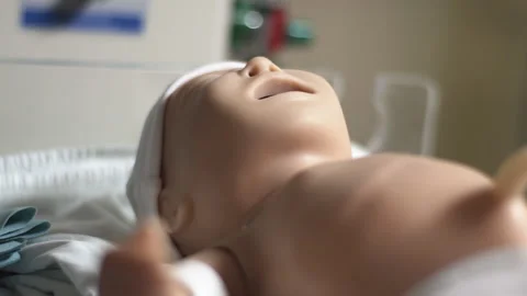 Nursing School Doll Close-Up: Practicing Baby Car Stock Footage 233765258