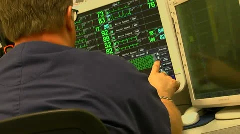 Nursing Station ICU Patients Monitor Stock Footage