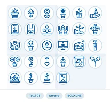 Nurture Vector Icon Library with 28 Bold Line 64x64 Grid Fitted Designs Stock Illustration
