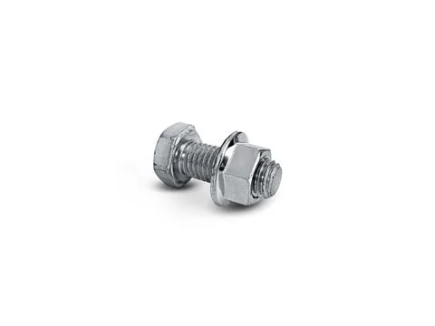 Nut and screw on hand on white background Stock Photos