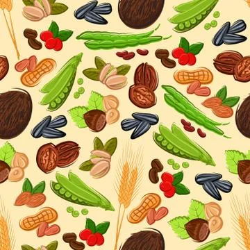 Nut, bean, seed and cereal seamless pattern Illustrazione stock