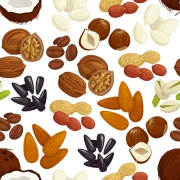 Nut, bean, seed, grain seamless pattern background Stock Illustration