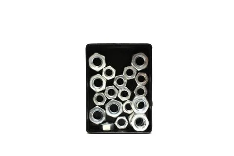 Nut in a box on a white background Stock Photos