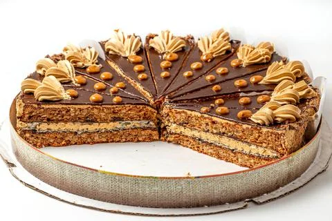 Nut cake with chocolate in a box Stock-Fotos