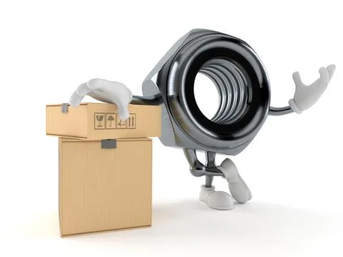 Nut character with stack of boxes Ilustración de archivo