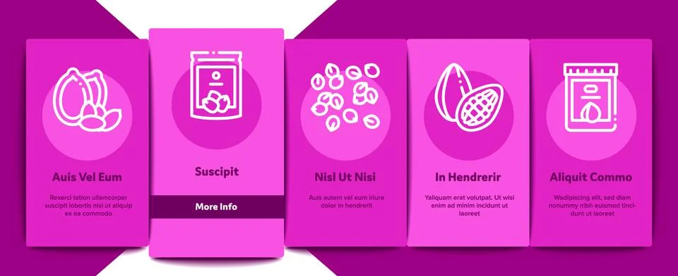 Nut Food Different Onboarding Elements Icons Set Vector Stock Illustration